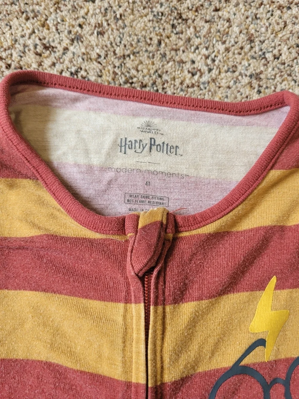 Modern Moments Harry Potter Kids Striped One-Piece Pajamas in Red and Mustard 4T